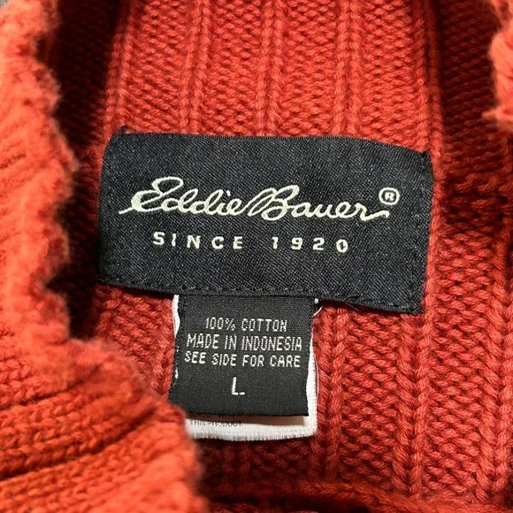 Eddie Bauer Men's‎ Cotton Sweater – Large Orange Ribbed Knit Fall Winter - Picture 3 of 9